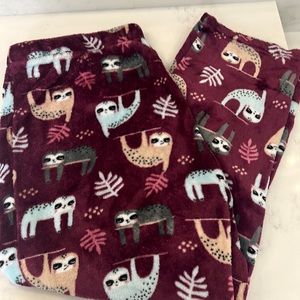 Sloth, fuzzy PJ pants